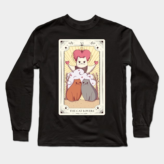 The Lovers Tarot Cat Lovers Tarot Long Sleeve T-Shirt by TayaDesign